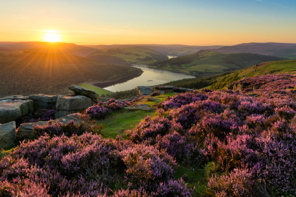 Sunset view of the hills of the Peak District
